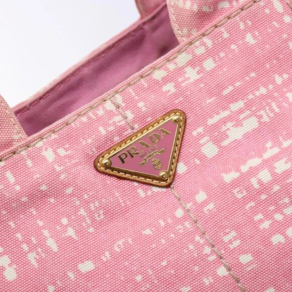 PRADA Canapa MM Hand Bag Canvas Pink Gold Auth - Picture 11 of 16